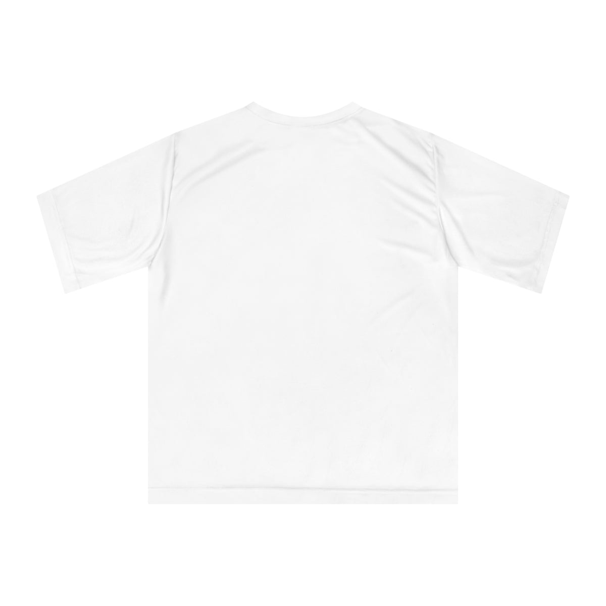 Back view of a white Selene Bold Logo performance t-shirt made from durable polyester.