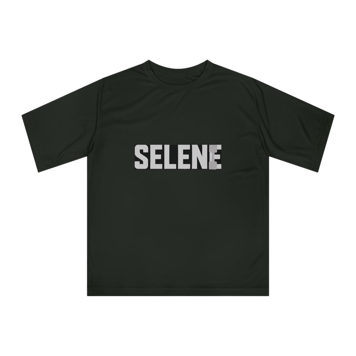 Performance T-Shirt featuring Selene bold logo on a lightweight black athletic tee.