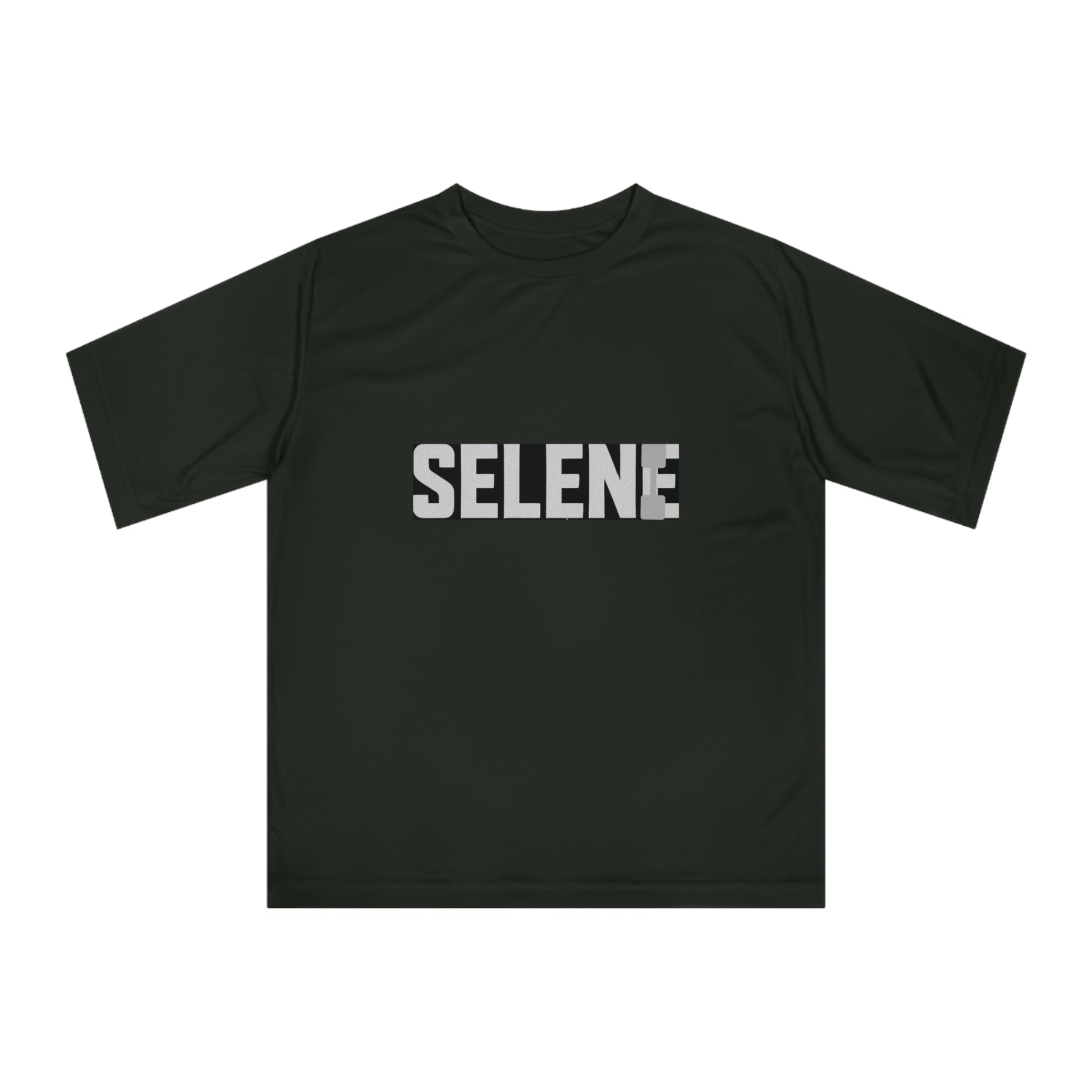 Performance T-Shirt featuring Selene bold logo on a lightweight black athletic tee.